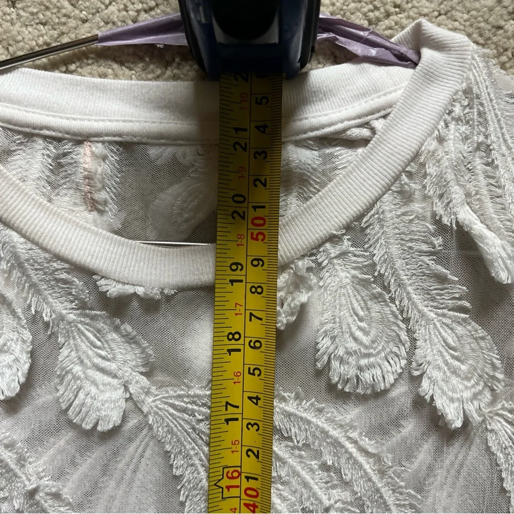 Anthropologie White Textured Feathered Blouse